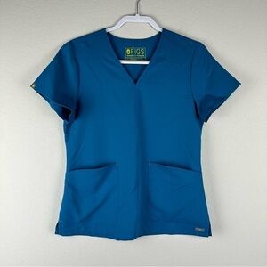Figs Blue 2 Pocket Short Sleeve Medical Healthcare Nurse Scrub Top Size Small